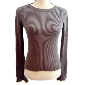 Aeropostale Gray Ribbed Knit Long Sleeve Stretchy Sweater Size M